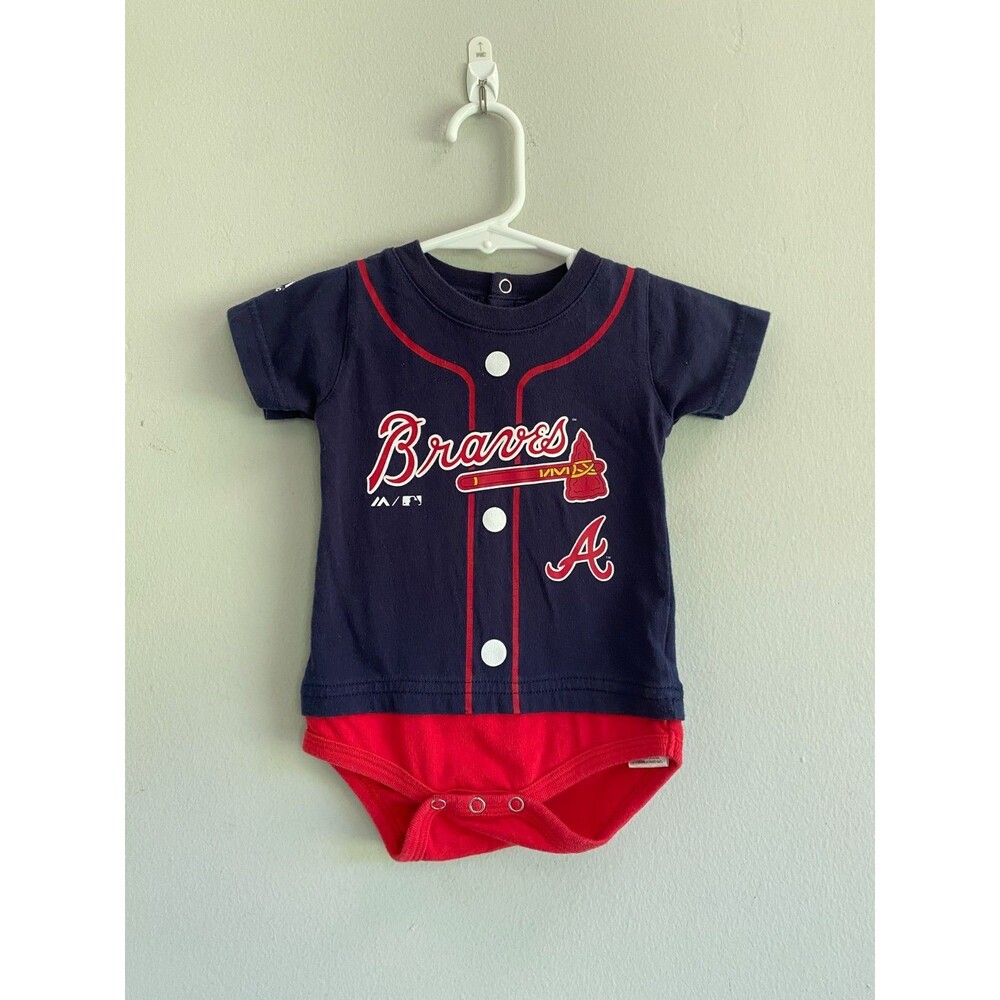 MLB Atlanta Braves Baby Bodysuit Navy Blue and Red 3-6M
